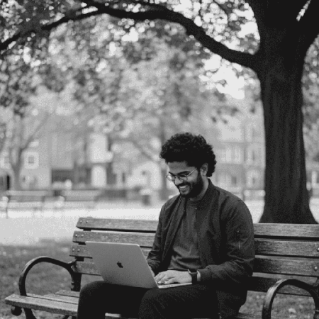 a man sitting on chair with laptop